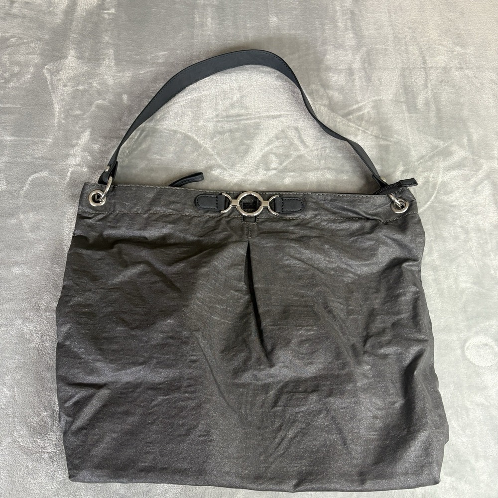 Banana Republic Metallic Canvas Large Hobo Bag Women's Dark Gray Silver Carryall